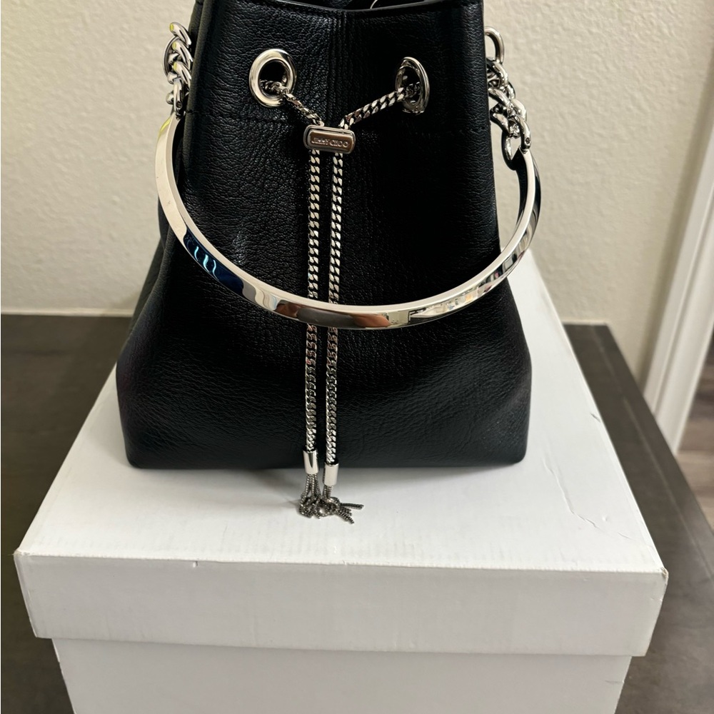 Jimmy Choo Black Leather Crossbody Bag with Silver Accents